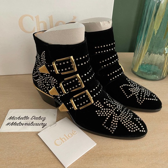 Chloe Shoes - New Chloe Susanna Velvet Boots 36 Black Gold $1410
